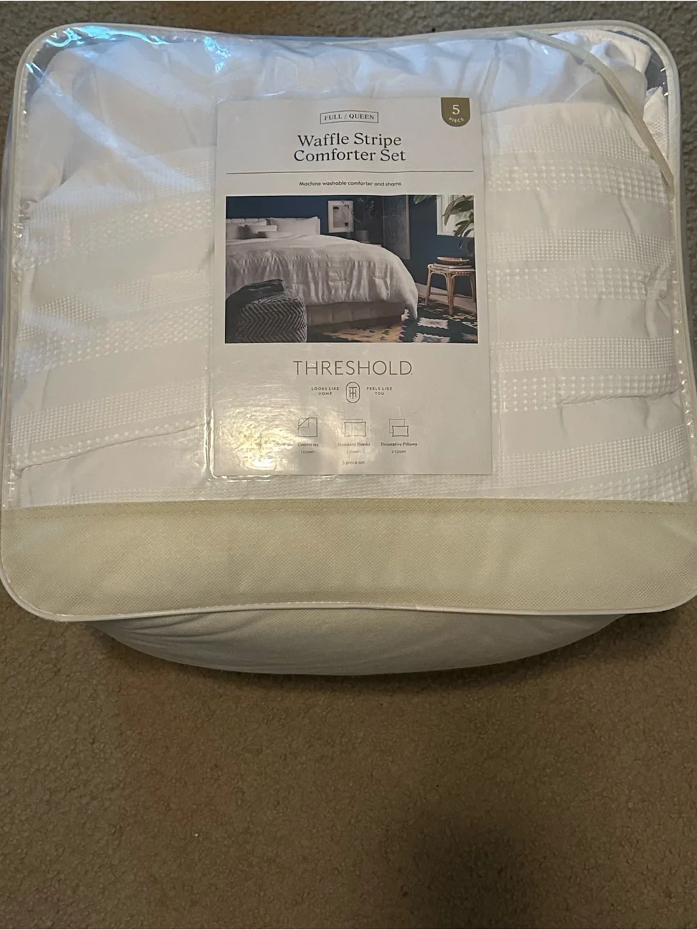 Threshold White Waffle Stripe Comforter Set